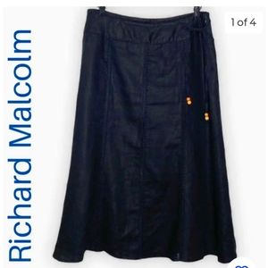 Richard Malcolm black  linen midi skirt